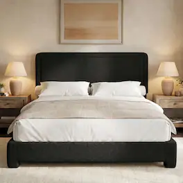 Dyonery - Queen-size bed frame, modern black bed frame with adjustable headboard, rounded soft corners,easy assembly. - Black