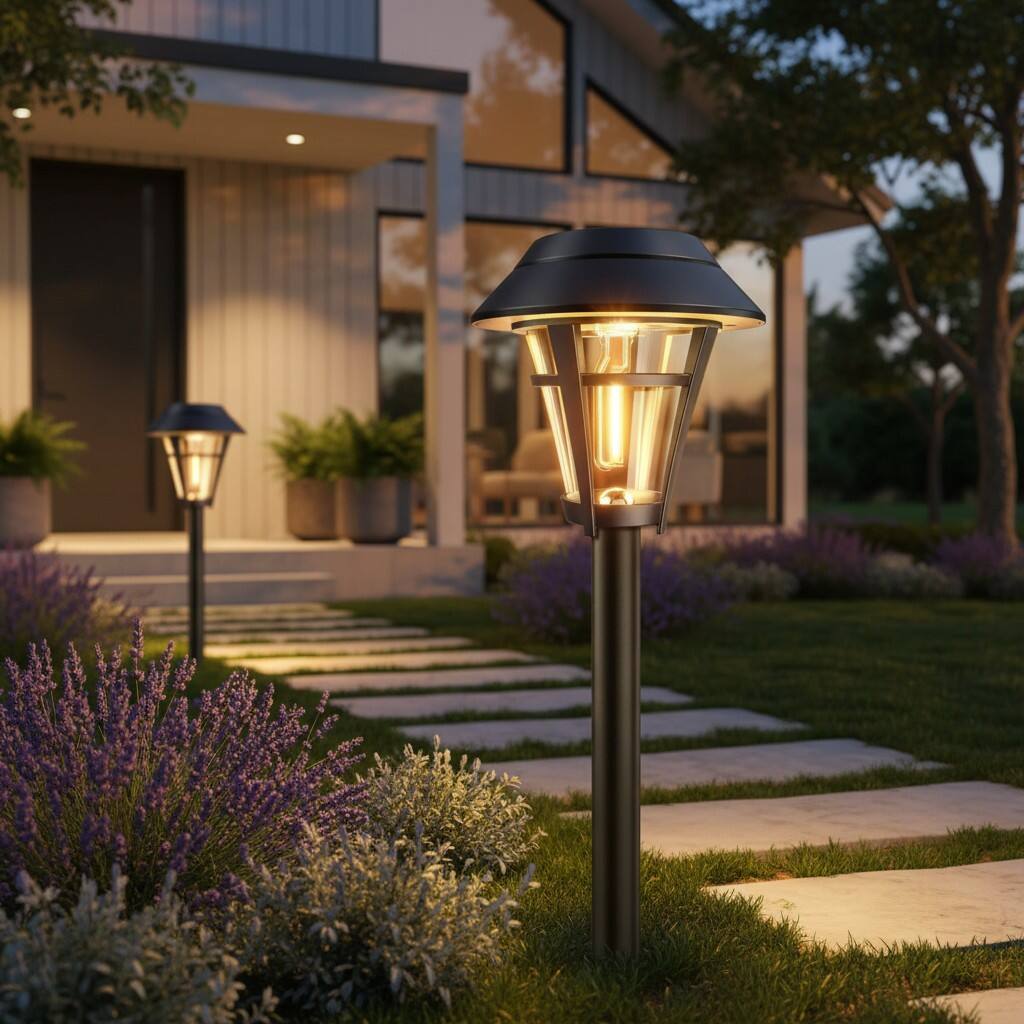 Alt View 1. Dazzed Corner - Solar Pathway Lights 10-Pack Outdoor Waterproof, Auto On/Off Solar Garden Yard Lighting - Black.