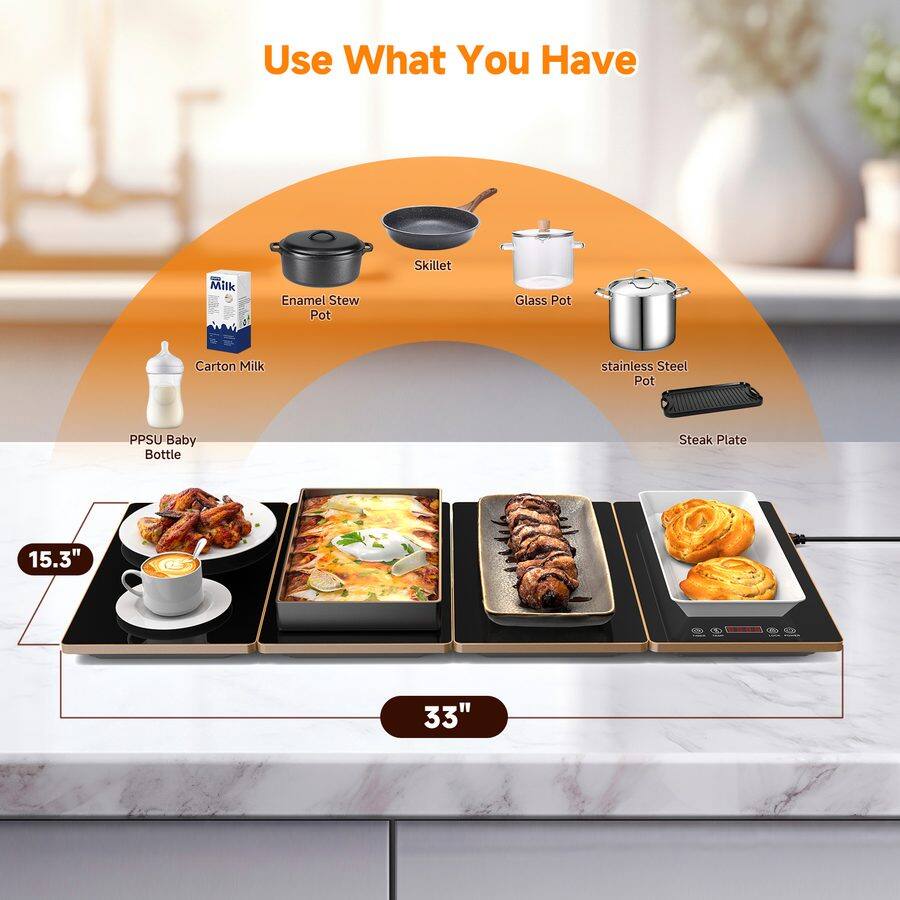 Use What You Have

- Milk
- Enamel Stew Pot
- Skillet
- Glass Pot
- Carton Milk
- Stainless Steel Pot
- PPSU Baby Bottle
- Steak Plate

15.3"  
33"