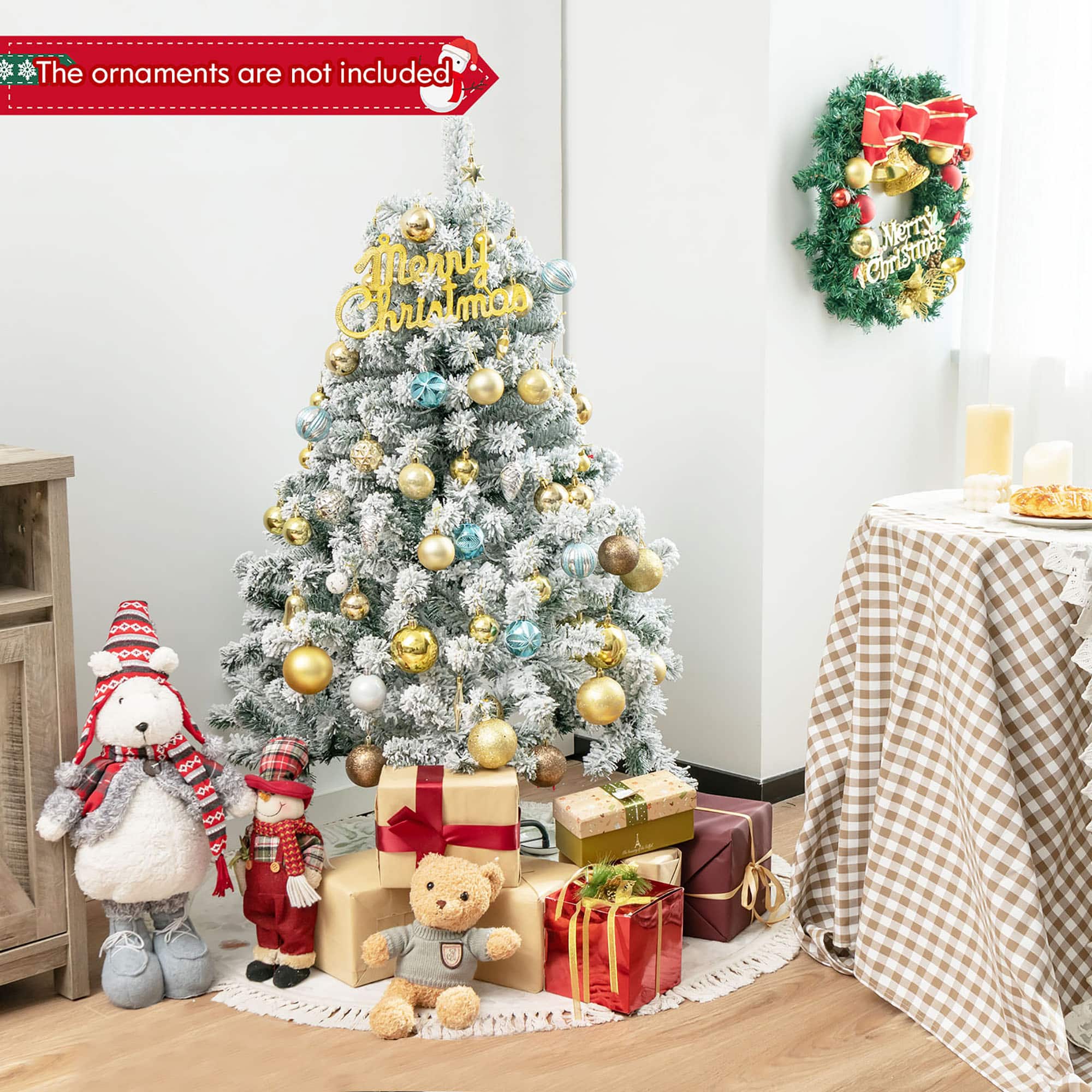 Gymax - 4.5FT Pre-Lit Autoflocking Christmas Tree Flocked Tree w/ LED Lights - Green, White price history on PriceWatchPro