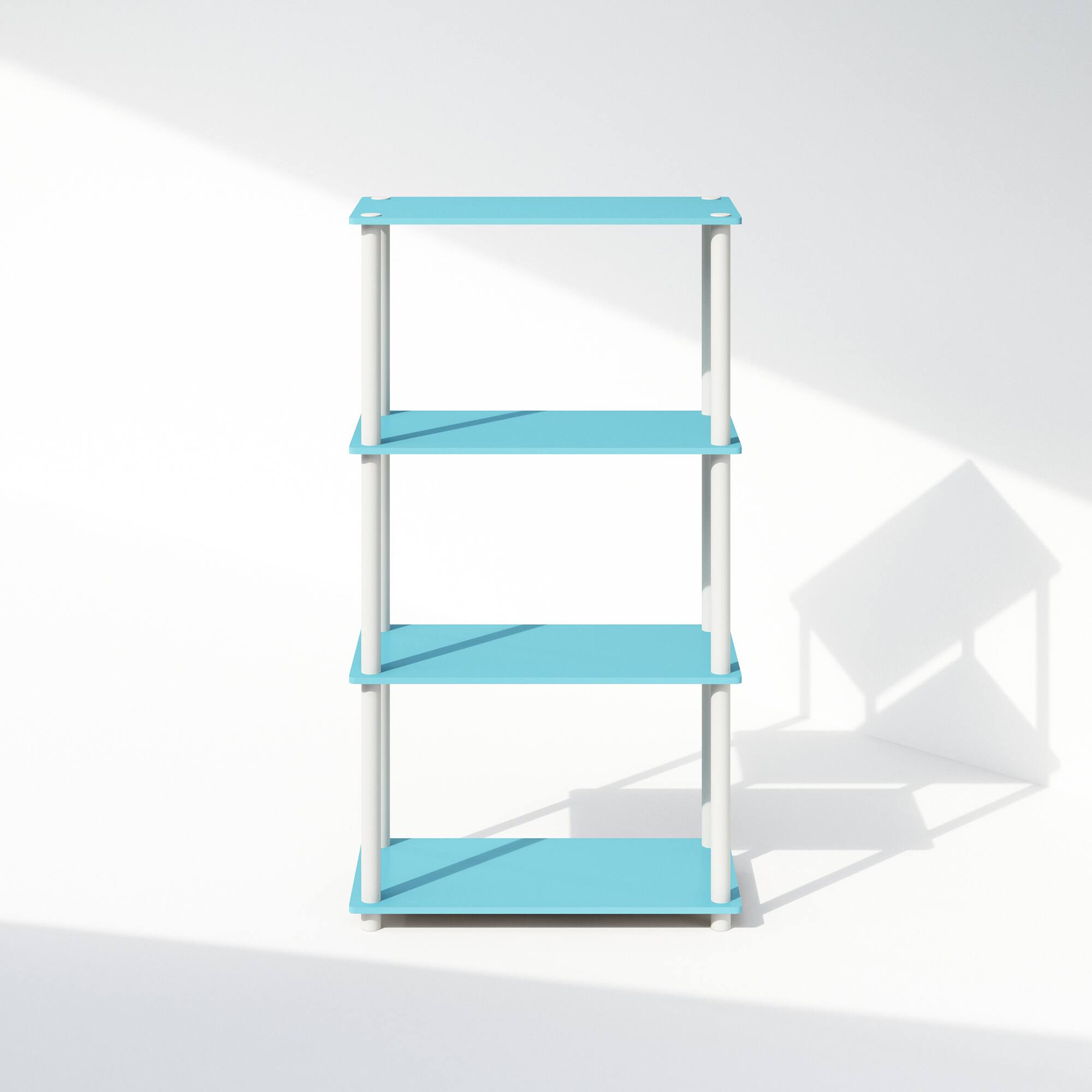 Alt View 1. Furinno - Turn-N-Tube 4-Tier Multipurpose Shelf Display Rack, Shelving Unit, Bookcase - Light Blue/White.
