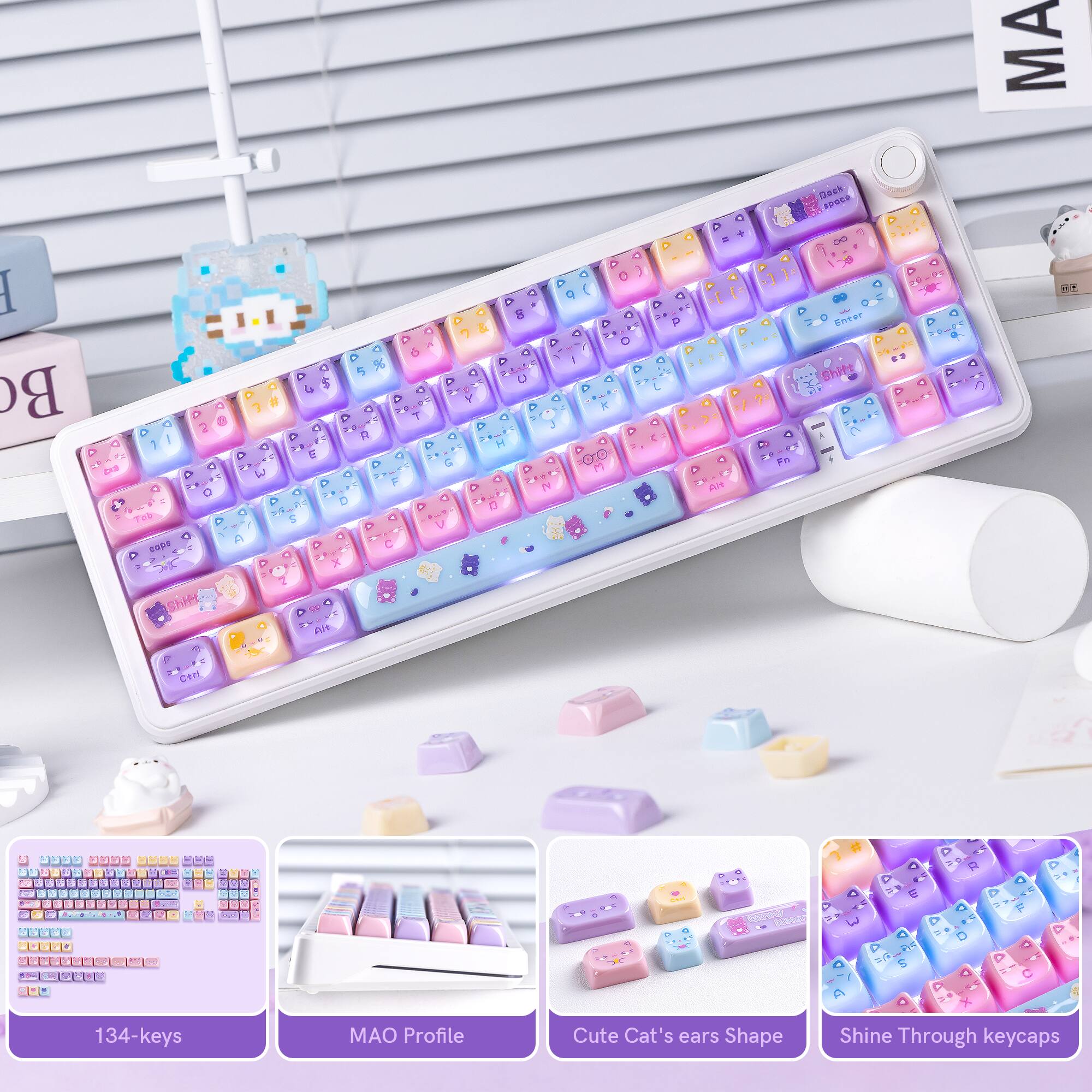 Womier Clear keycaps Set,Translucent Jelly Key caps,Cat Shape keycap ...