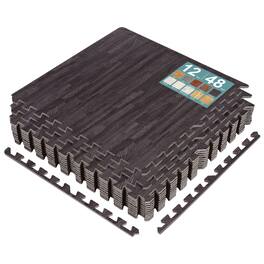 Sorbus - 3/8-Inch Thick 48 Sq. Ft. Wood Grain Floor Foam EVA Interlocking Mats Tiles w/ Borders - for Home, Trade Show - Carbon