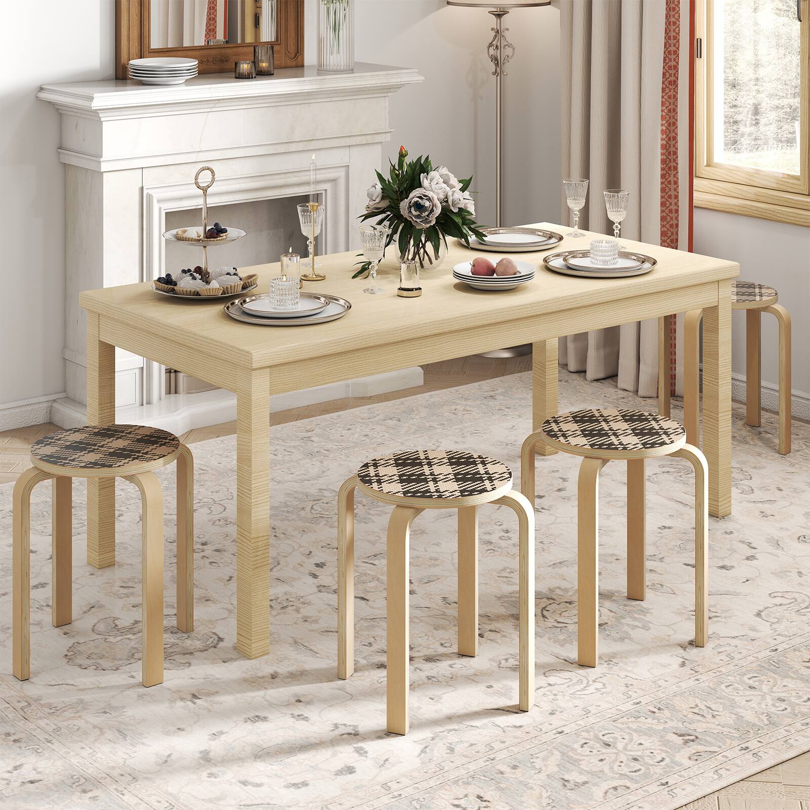 Alt View 1. Costway - Costway Set of 4 18" Stacking Stool Round Dining Chair Backless Wood Home Decor - Yellow.