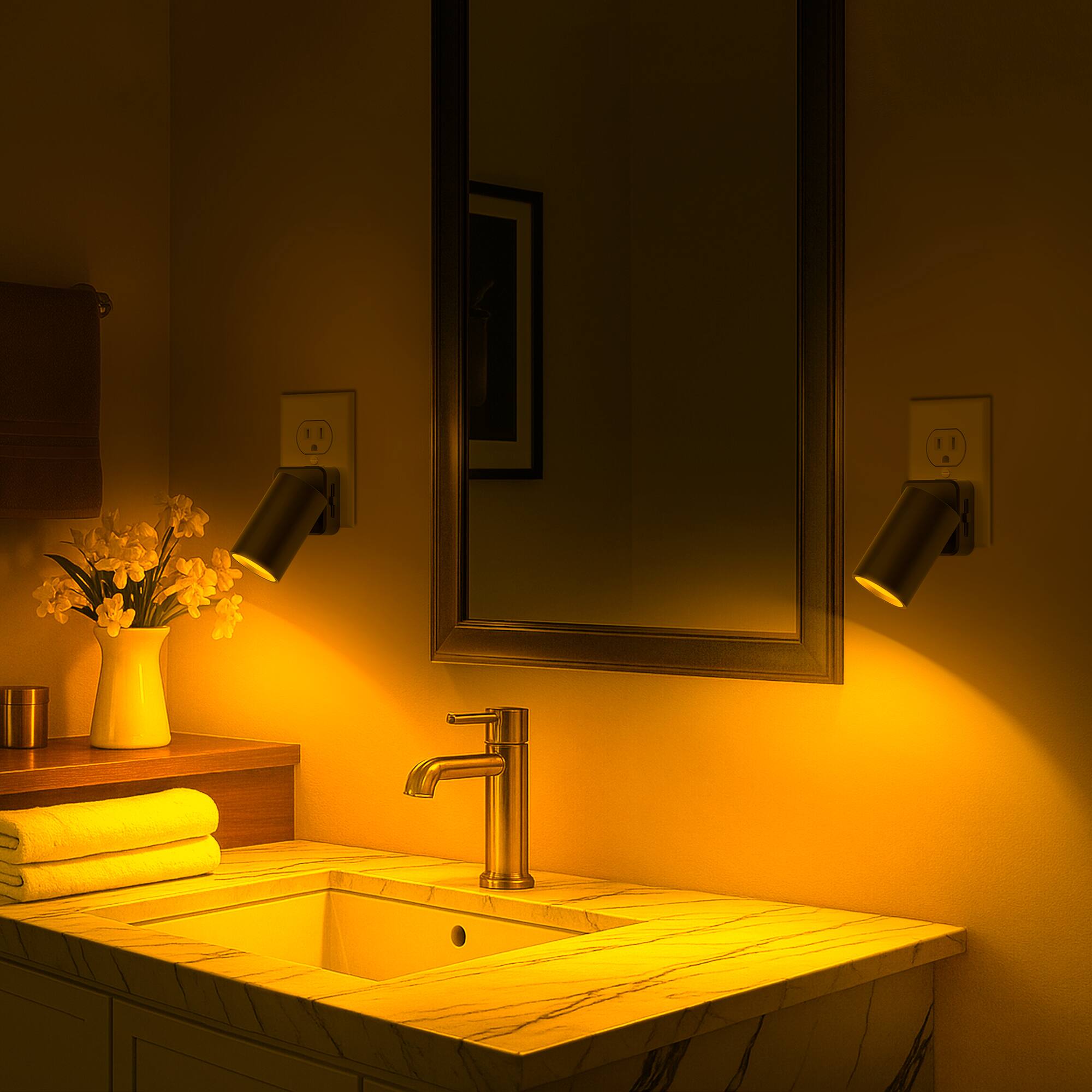 Alt View 1. Jandcase - JANDCASE 2-Pack 1W  Plug-in Night Light, Amber Glow, Rotatable Round Cylinder Design, Slide Dimmer, US 3-Prong Plug - Black.