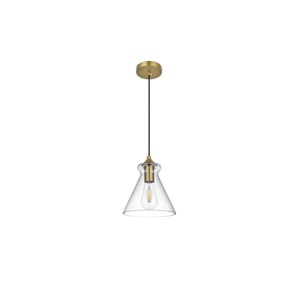 Angle. Living District - Destry 8 Inch Pendant Clear Shade in Satin Gold - Satin Gold And Clear.