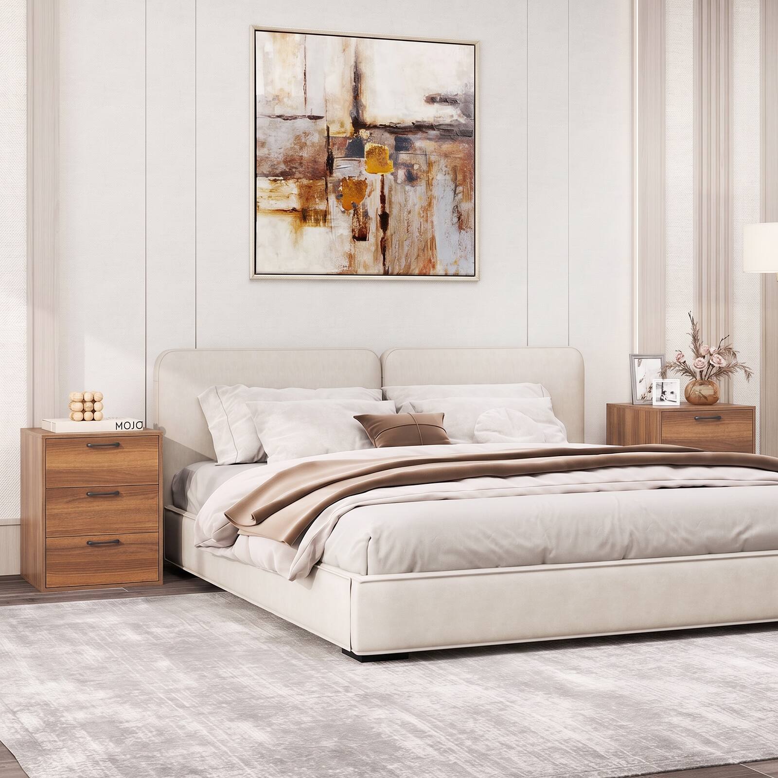 Alt View 1. Costway - Costway 2PCS 3 Drawer Dresser Chest of Drawer Storage Cabinet with Wide Storage Space - Walnut.