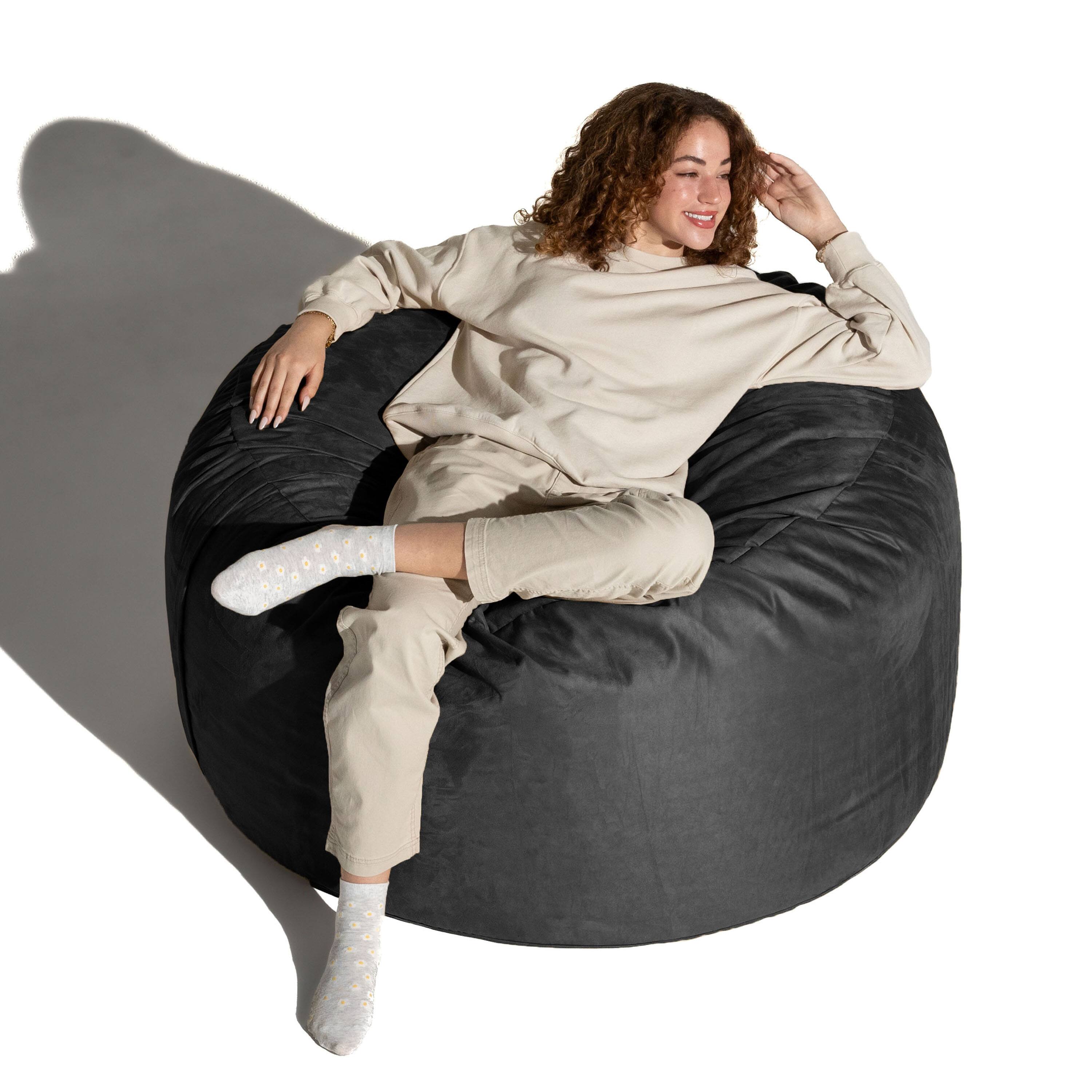 Alt View 5. Jaxx - Jaxx 4 ft Round Bean Bag Chair for Adults, Black - Black.