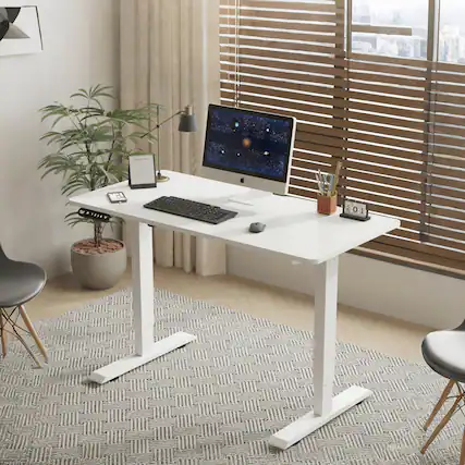 Front. TinyHomie - 55in Electric Standing Desk Height Adjustable Desk for Home and Office Computer Table Gaming Desk Modern Luxiury Table - White.