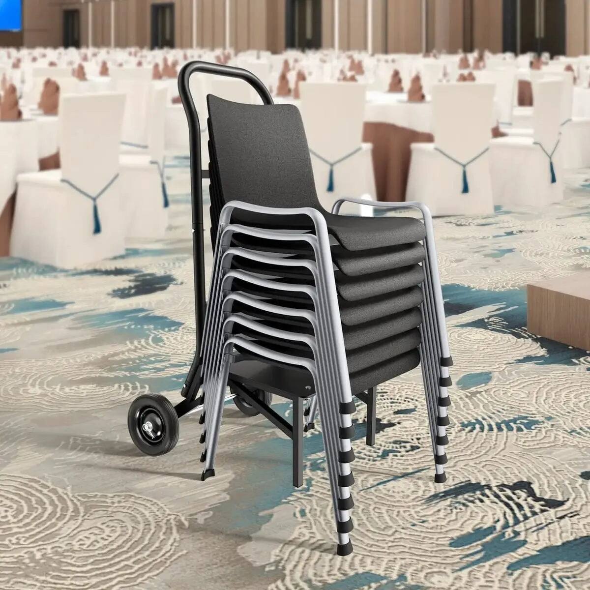 Left. VEVOR - Push-Style Folding Chair Cart, Holds 10 Chairs, 150 lb Capacity - Black.