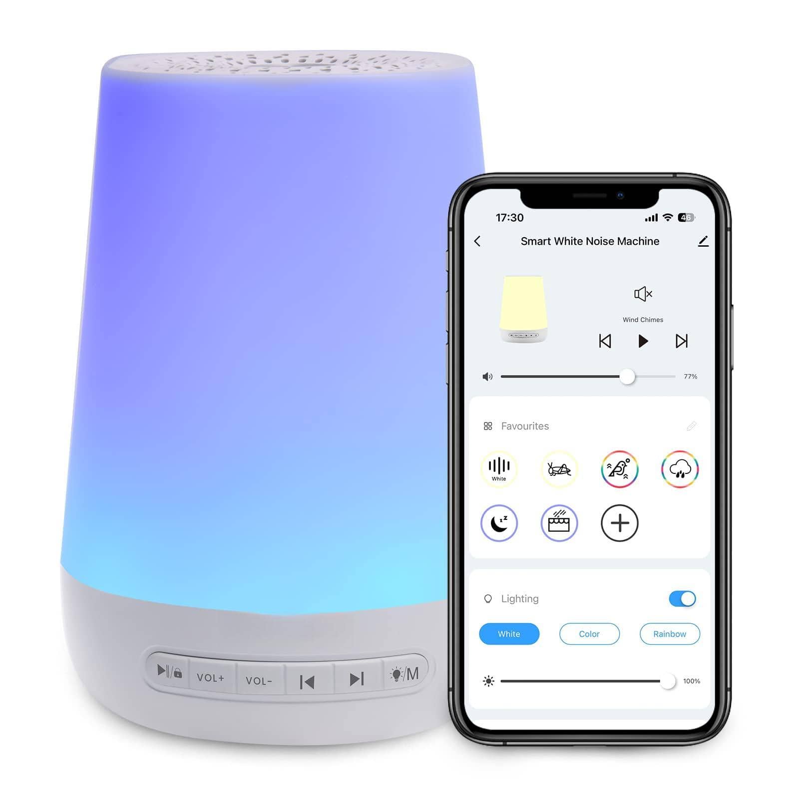 Cedar Assembly - Sound Machine Noise For Sleeping With Night Light Sleep Trainer 34 Sounds Timer App Remote Control Person - Blue