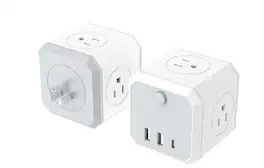 Cluzine - Cube Power Outlet Extender 1-to-4 Outlets with 2 USB & Type-C Charging Ports & On/Off Switch - White