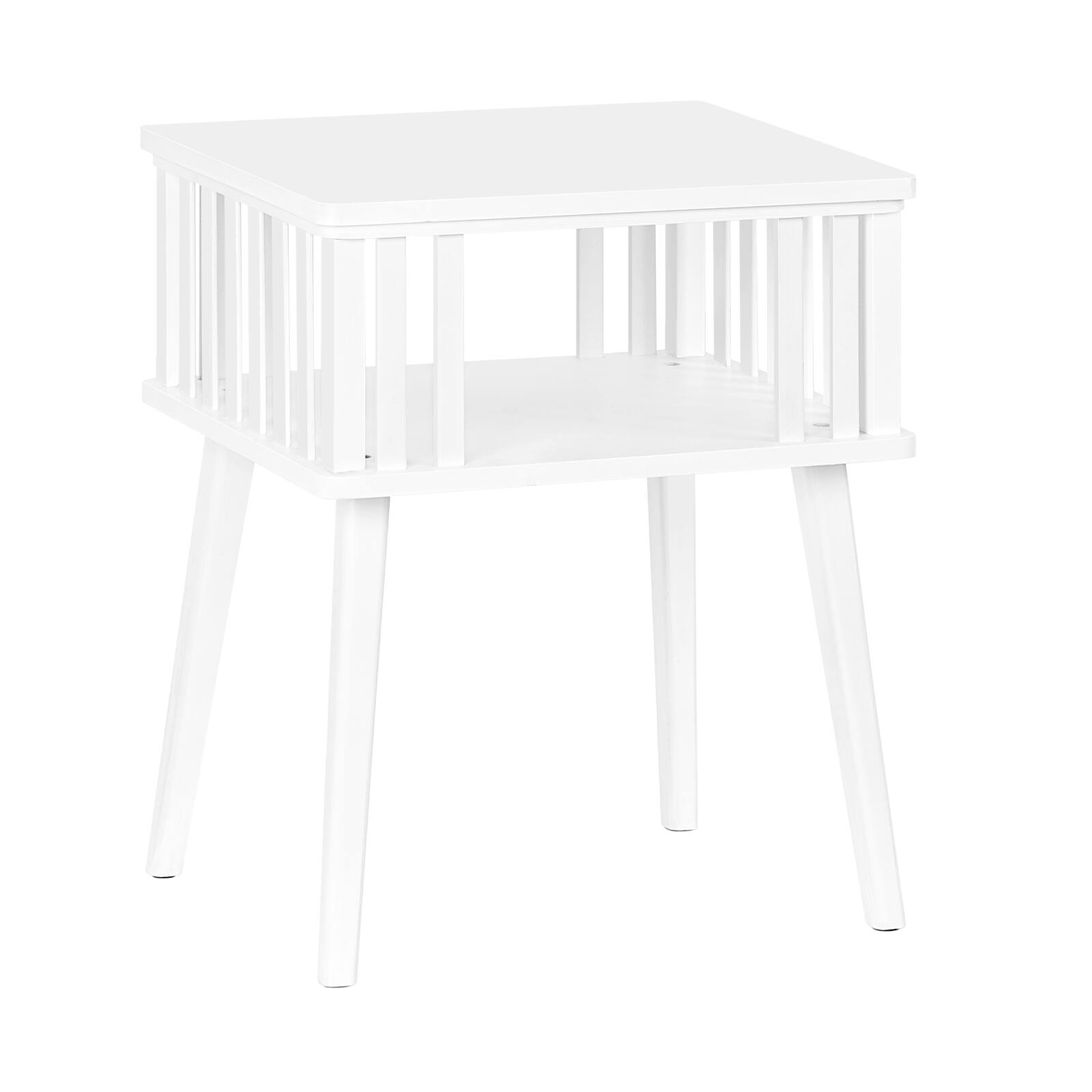 Alt View 2. Oumilen - White Bamboo 2-Tier Nightstand with Slatted Design - White.