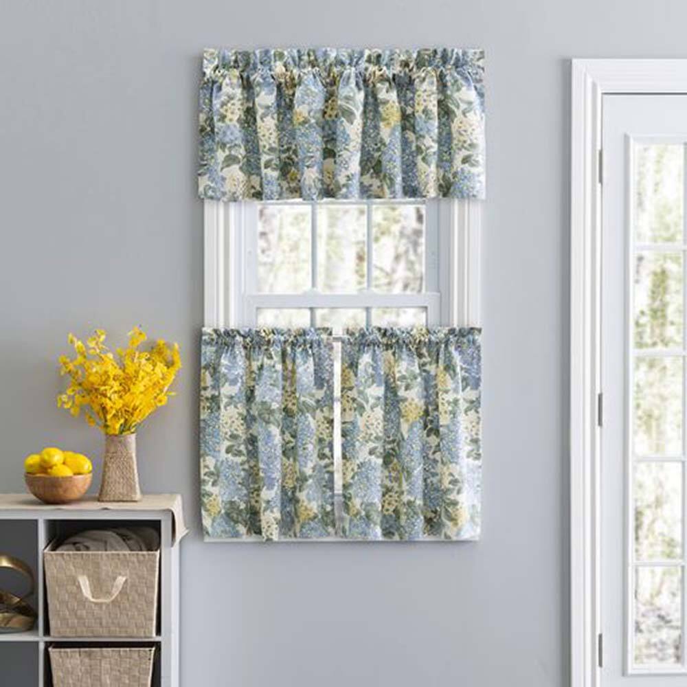 Angle. Ellis Curtain - Ellis Hydrangea Classic Pattern Printed 3" Rod Pocket Window Tailored Valance 70"x12" Blue - Blue.