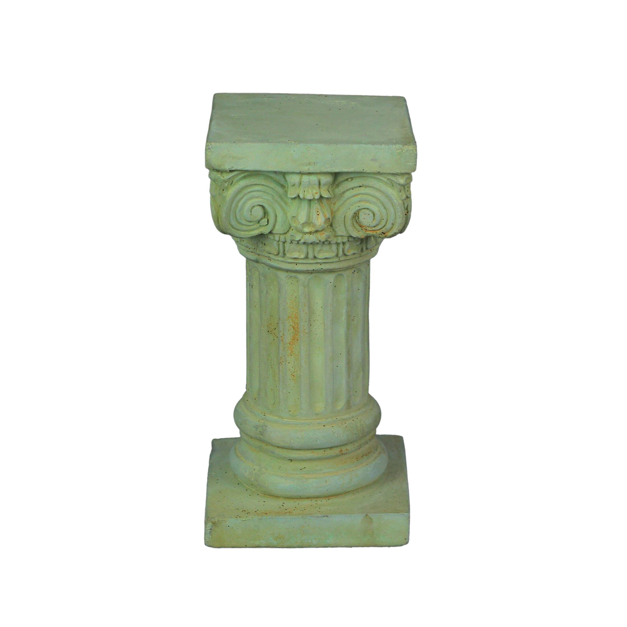Alt View 4. Things2Die4 - Verdigris Finish Solid Concrete Roman Ionic Column Pillar Mini Statue Pedestal 8.25 Inches High - Green.