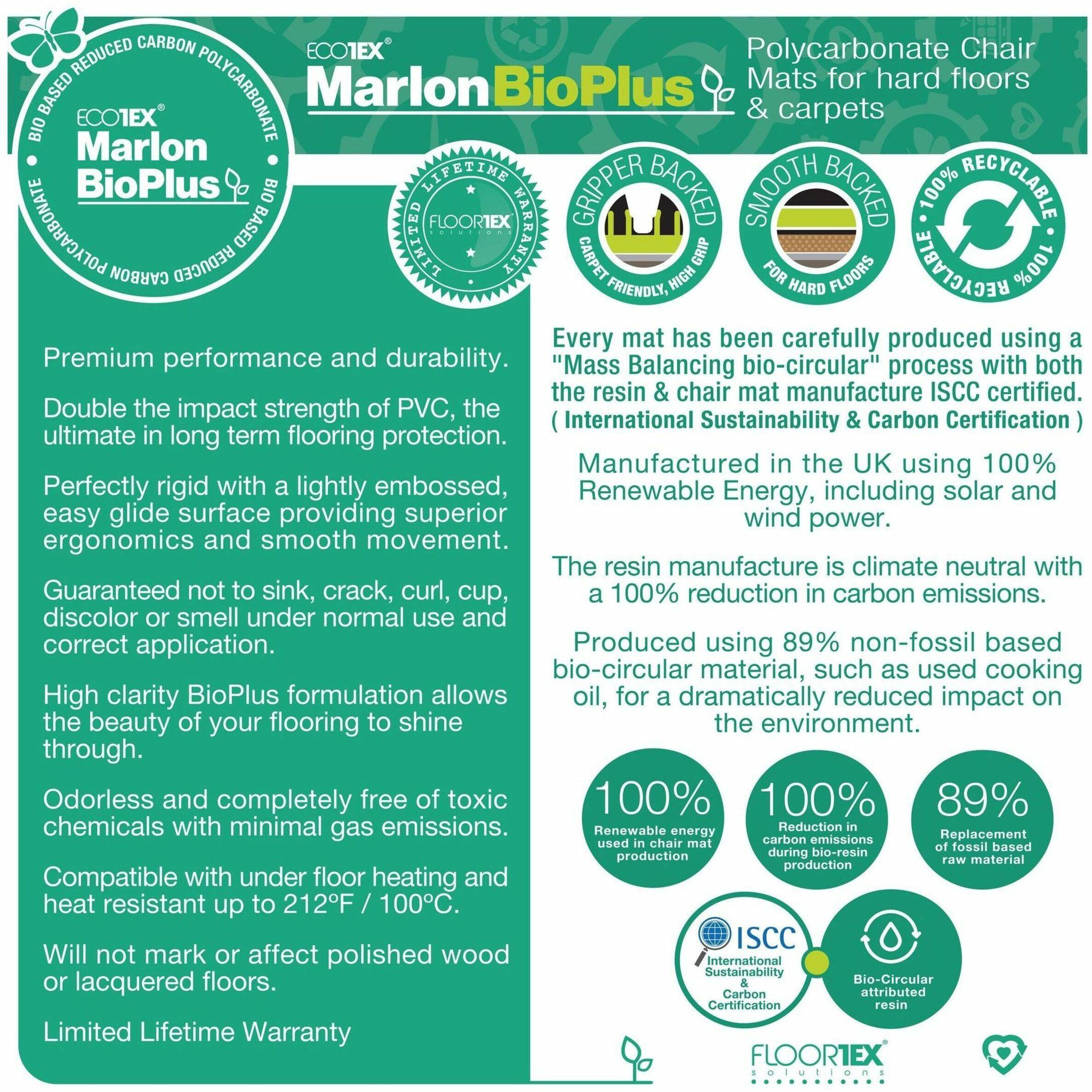 Alt View 24. Floortex - Floortex BioPlus Eco Friendly Carbon Neutral Chair Mat for Low / Medium Pile Carpets up to 1/2" thick - 45" x 53" - Clear.