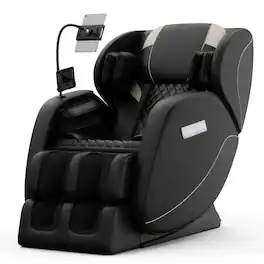 Ropilly - Zero Gravity Massage Chair, PU Leather Heated Massage Chair with Airbags and Foot Rollers - Black