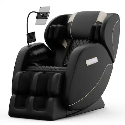 Front. Ropilly - Ropilly Black Zero Gravity Massage Chair, PU Leather Heated Massage Chair with Airbags and Foot Rollers - Black.