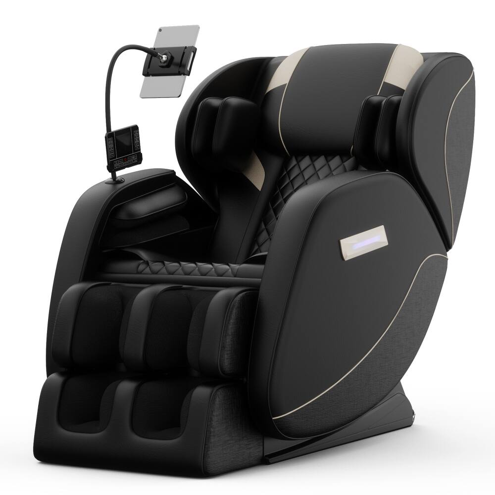 Front. Ropilly - Ropilly Black Zero Gravity Massage Chair, PU Leather Heated Massage Chair with Airbags and Foot Rollers - Black.