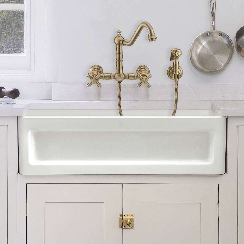 Angle. Whitehaus - Shakerhaus 33" Reversible Kitchen Fireclay Sink - Brown.