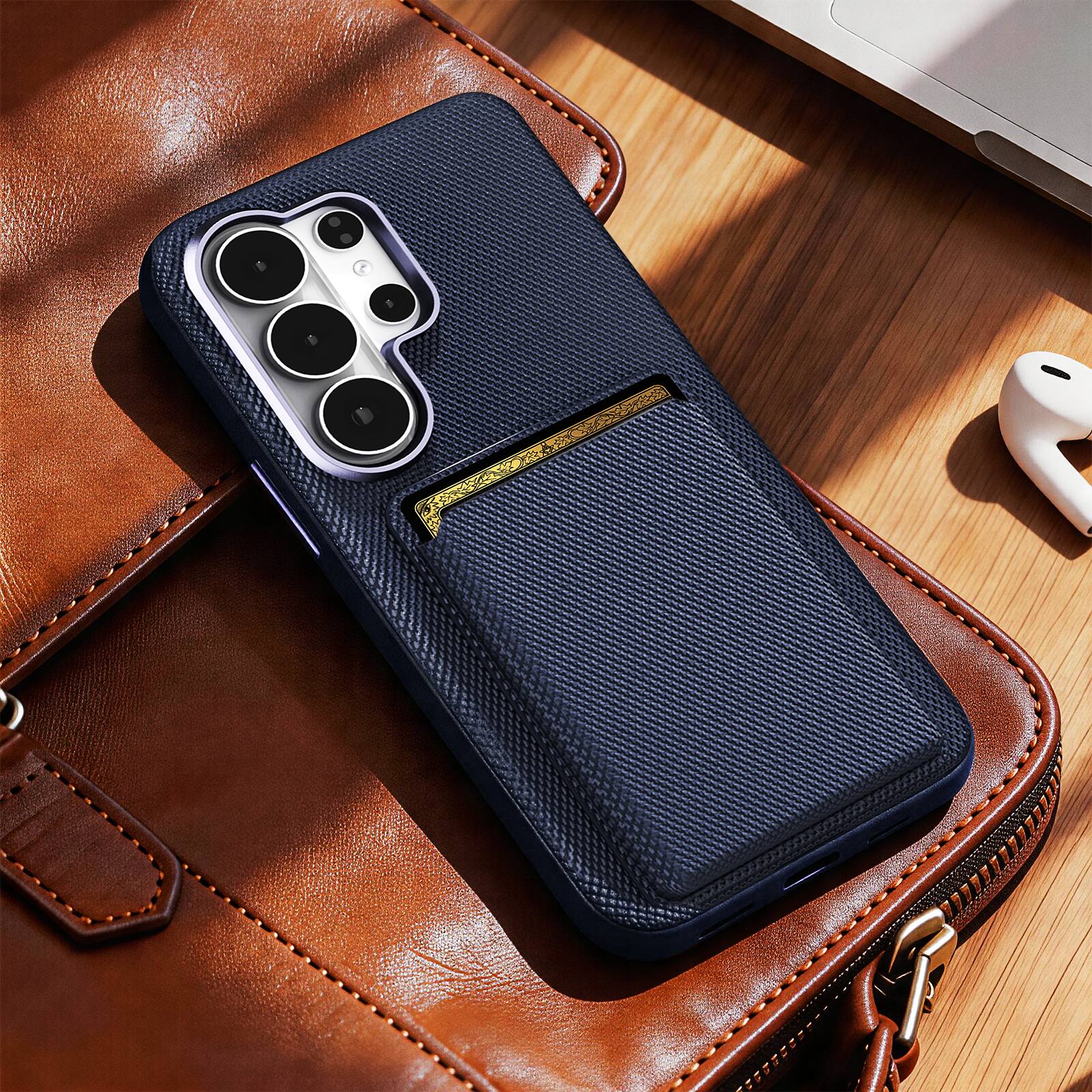 Alt View 6. Dteck - 2-in-1 Wallet Case for Samsung Galaxy S26 Ultra, Slim Shockproof Fabric Hybrid Cover with Magnetic Card Holder - Blue.