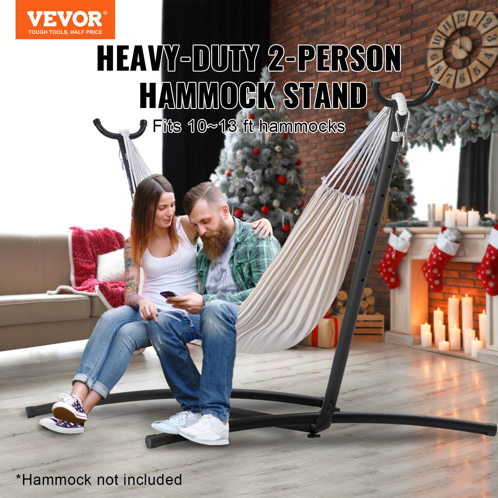 VEVOR  
TOUGH TOOLS, HALF PRICE  

HEAVY-DUTY 2-PERSON HAMMOCK STAND  
Fits 10~13 ft hammocks  

*Hammock not included