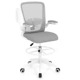 Costway - Home Office Drafting Chair with Flip-Up Armrests Adjustable Footrest Ring for Study - Gray