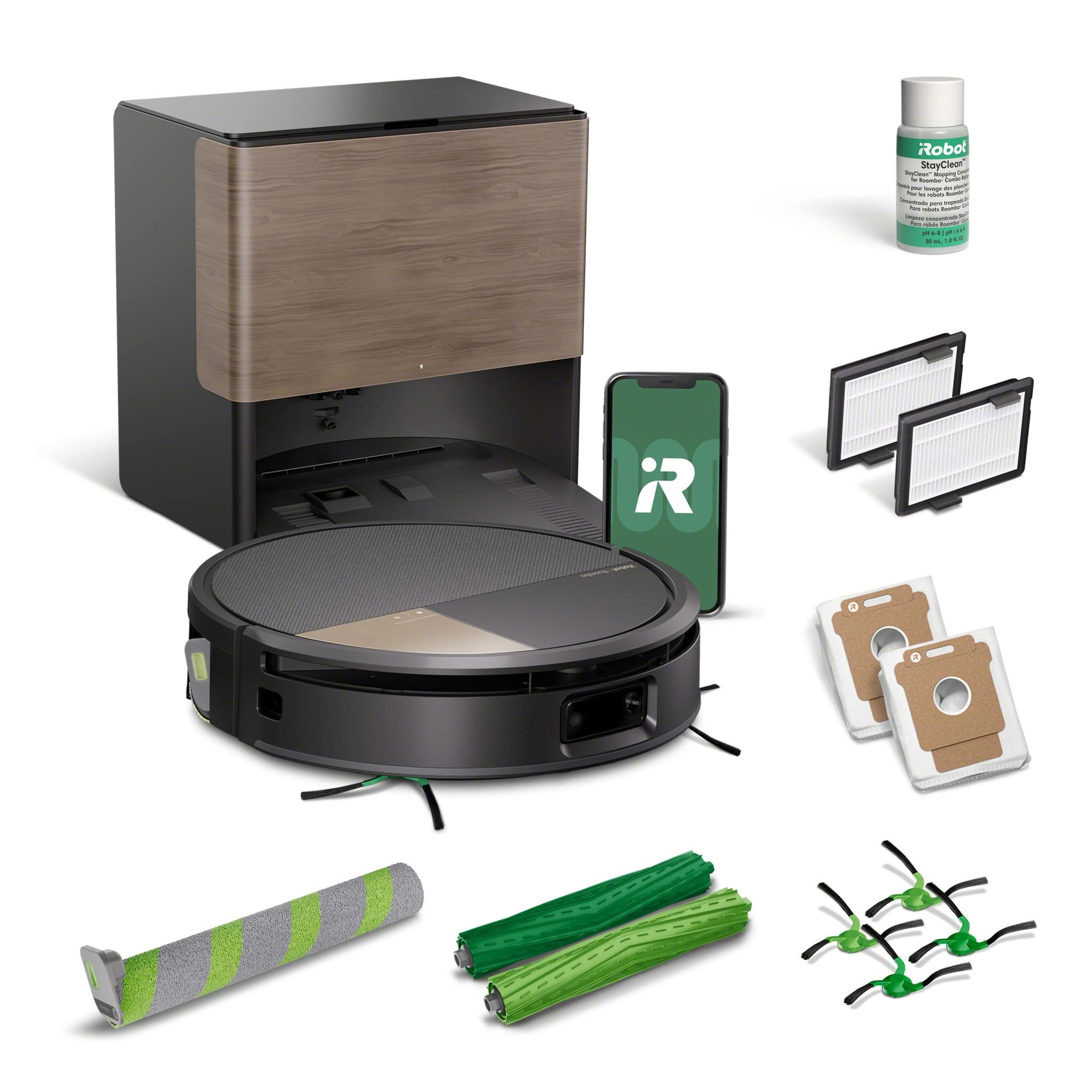 iRobot - Roomba 705 Combo Vacuum & Mop + AutoWash Dock - Self-Cleaning Roller Mop, Retractable Mop Cover, Self-Empties 75 Days - Black - Front_Zoom