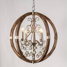Front. Parrot Uncle - 21-Inch Farmhouse 4-Light Crystal Orb Adjustable Height Chandelier for Kitchen Island - Bronze.