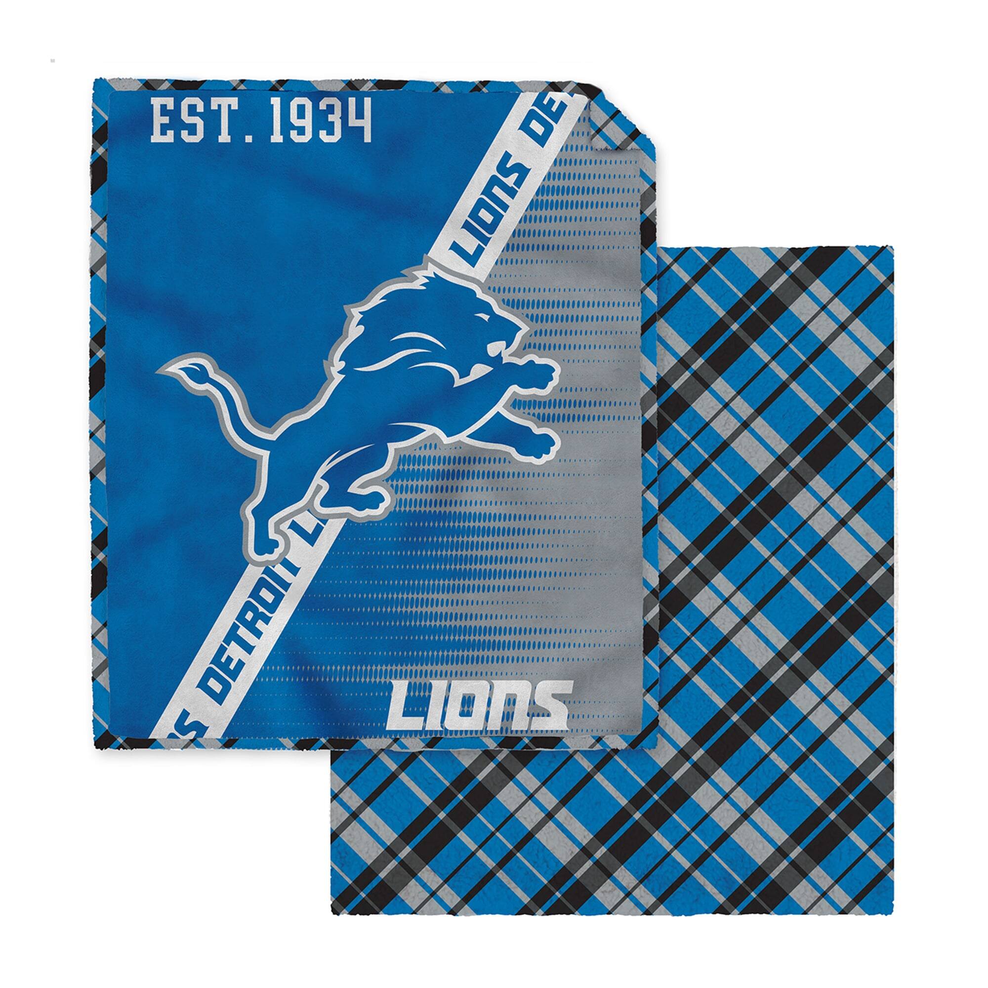 Pegasus - Detroit Lions 60" x 80" Digital Dash Two-Sided Checkered Ultra Cozy Sherpa Blanket - Multicolor