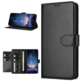 Dteck - Wallet Folio Case for Apple iPhone 17 Pro Max, Shockproof Magnetic PU Leather Flip Card Slots Stand Case - Black