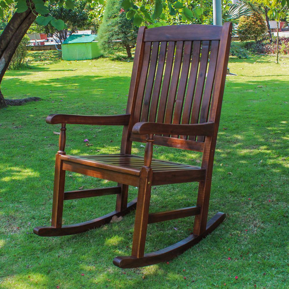 Angle. International Caravan - International Caravan Outdoor Wood Porch Rocker - Brown.