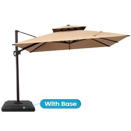 Crestlive Products - 11x11ft Aluminum Double Top Crank Cantilever Patio Umbrella with Base - Brown