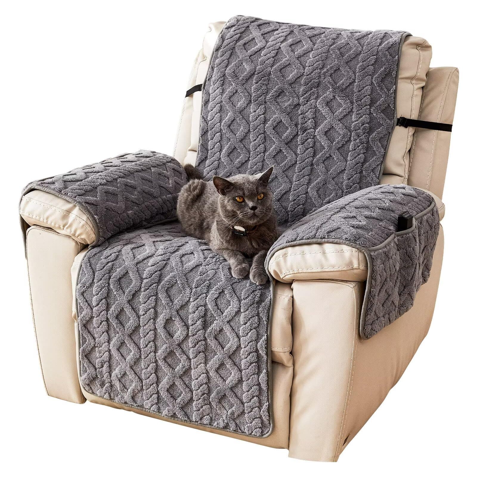Fabibe - Recliner Cover for Lazy Boy Recliner Chair Covers,23Inches Washable Quilted Recliner Chair Covers with Side Pockets - Grey 30"