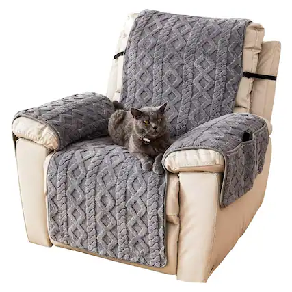 Front. Fabibe - Recliner Cover for Lazy Boy Recliner Chair Covers,23Inches Washable Quilted Recliner Chair Covers with Side Pockets - Grey 30".