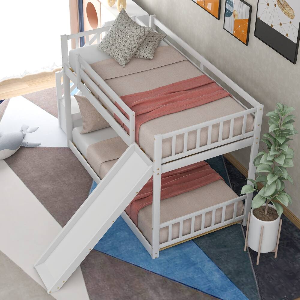 Left. Loheer - Loheer Twin Over Twin Bunk Bed with Slide Stairway White - White.