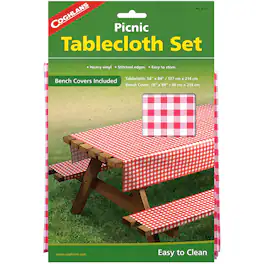 Coghlan’s - Coghlan's Picnic Table Set, Easy to Clean XL Tablecloth w/ Matching Bench Covers - Red/White