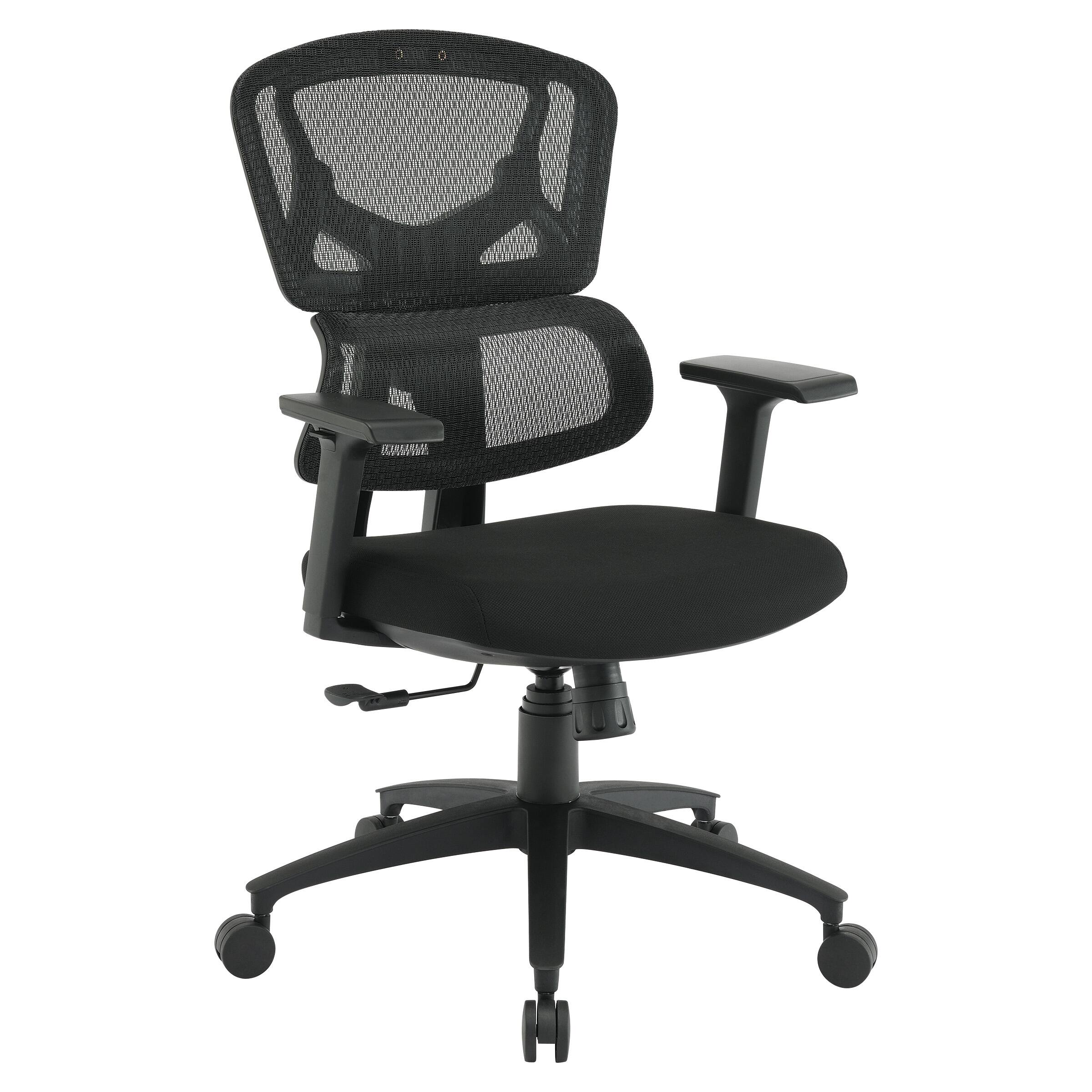Angle. OSP Home Furnishings - Mesh Back with Adjustable Arms on Nylon Base - Black.