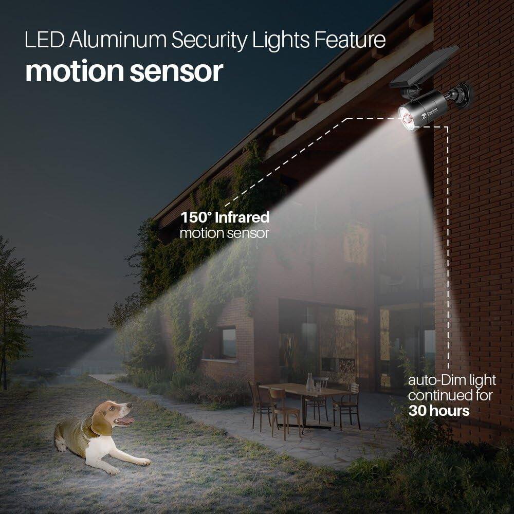 LED Aluminum Security Lights Feature motion sensor

150° Infrared motion sensor

auto-Dim light continued for 30 hours