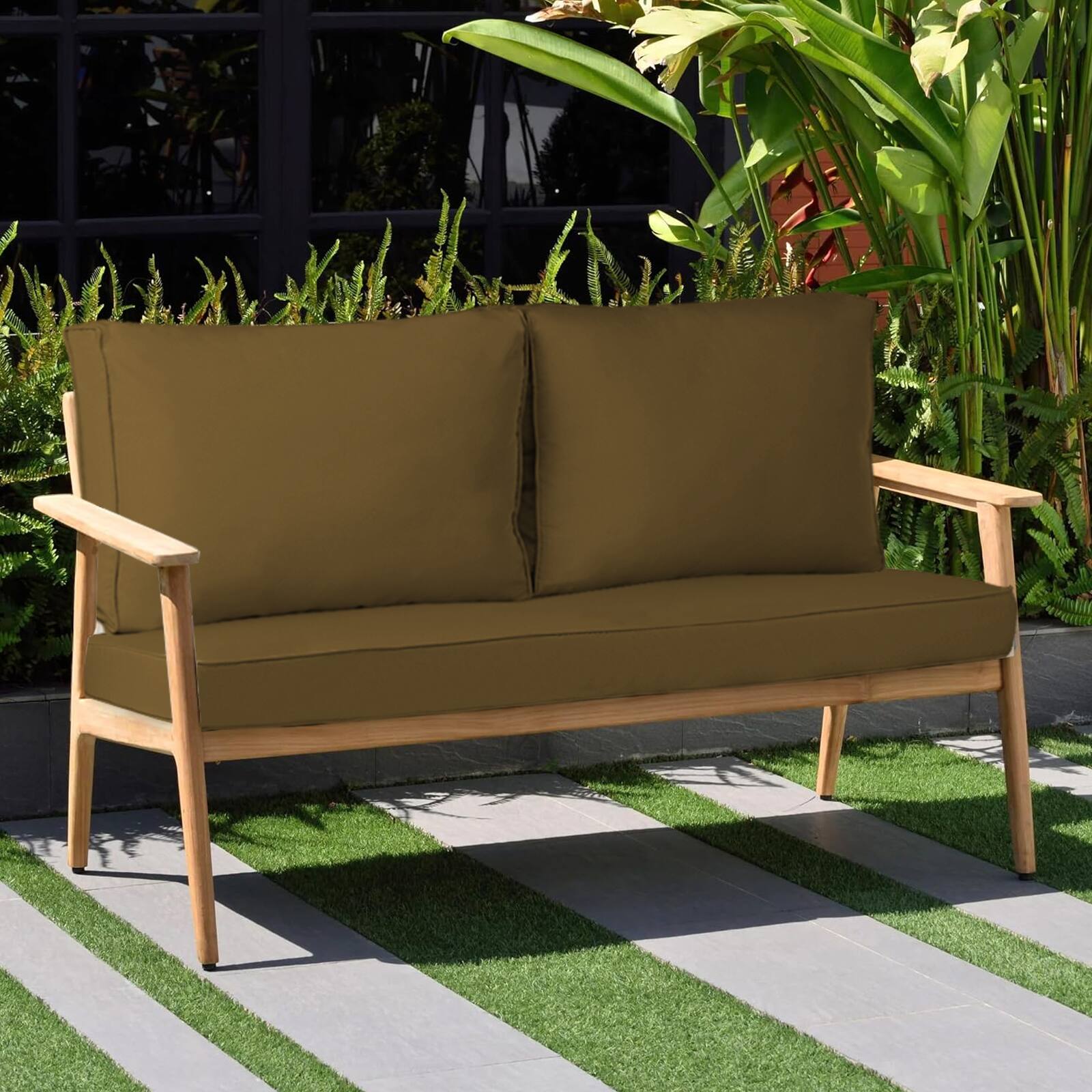 Alt View 1. Chateau Abodes - 48"x24" Outdoor Loveseat Cushion Set, Waterproof with Removable Cover, Straps & Zipper for Patio Chair, Sofa & Couch - Coffee.