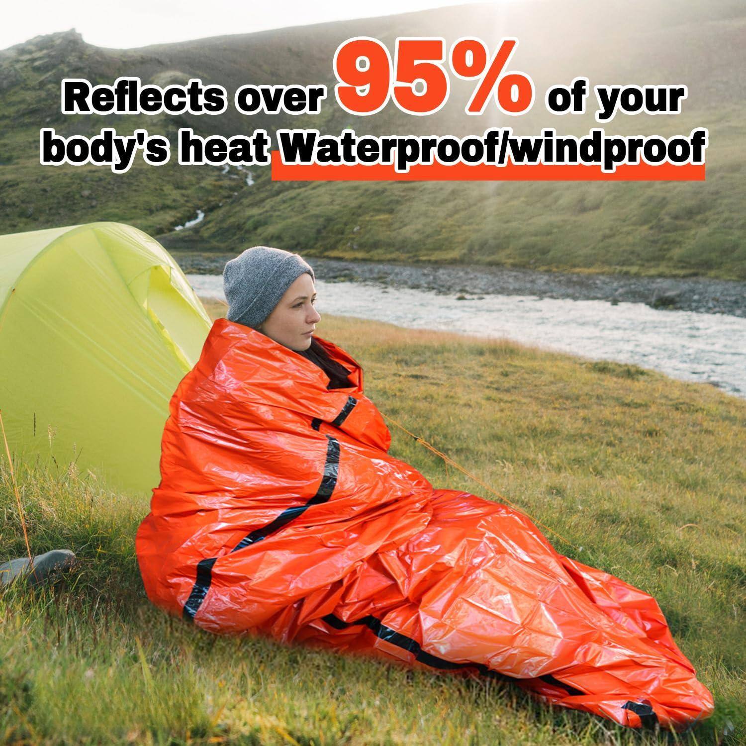 Reflects over 95% of your body's heat  
Waterproof/windproof