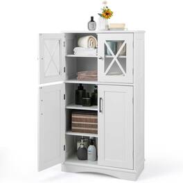 Hivvago - Bathroom Towel Linen Cabinet with Glass Doors and Storage Shelves - White