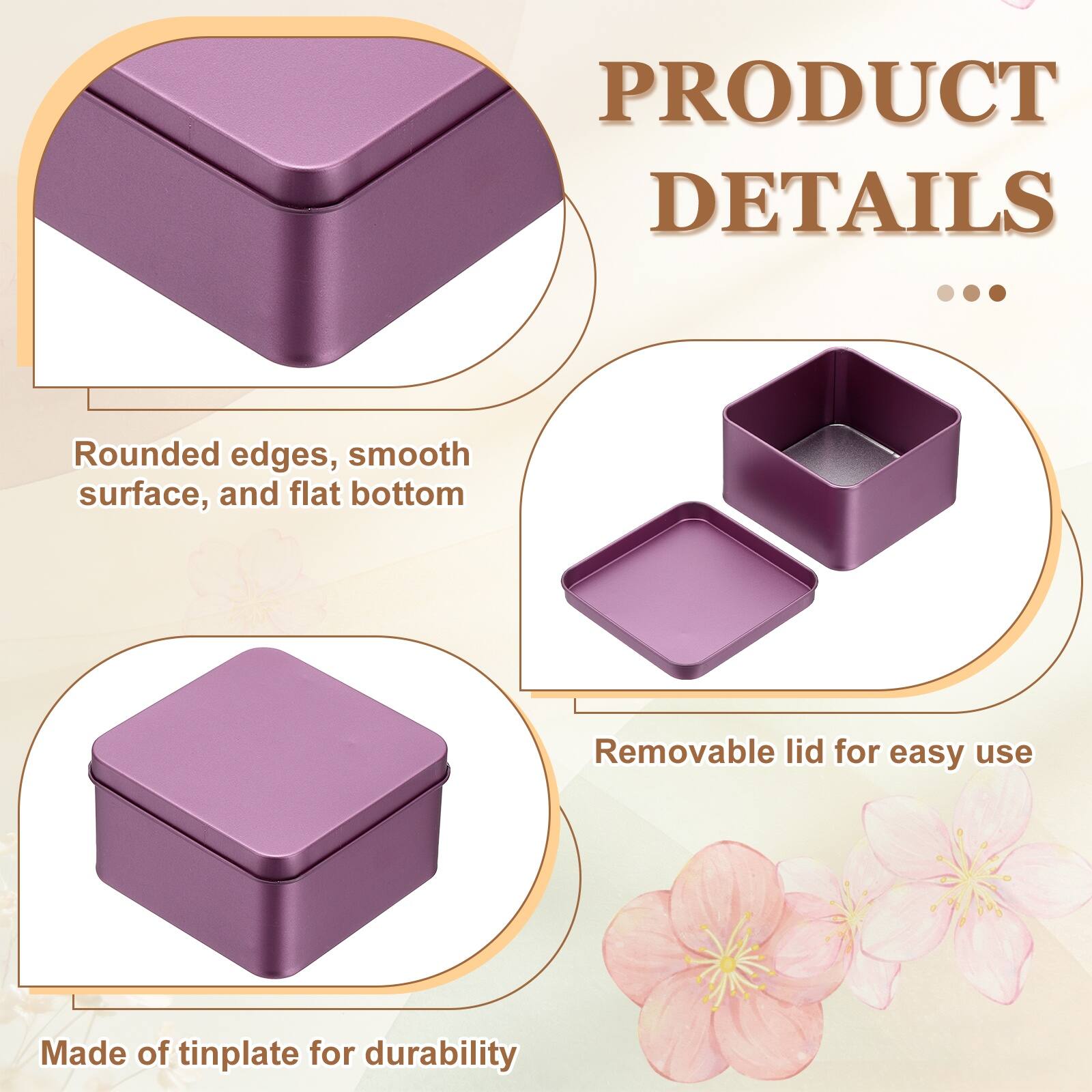 PRODUCT DETAILS

- Rounded edges, smooth surface, and flat bottom
- Removable lid for easy use
- Made of tinplate for durability