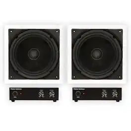 Theater Solutions by Goldwood - TS1000 Passive 10" Home Theater in Wall 2 Subwoofers and 2 Amps Set - Paintable White
