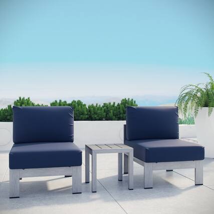 Front. Modway - Shore 3 Piece Outdoor Patio Aluminum Sectional Sofa Set by Modway - Silver Navy.