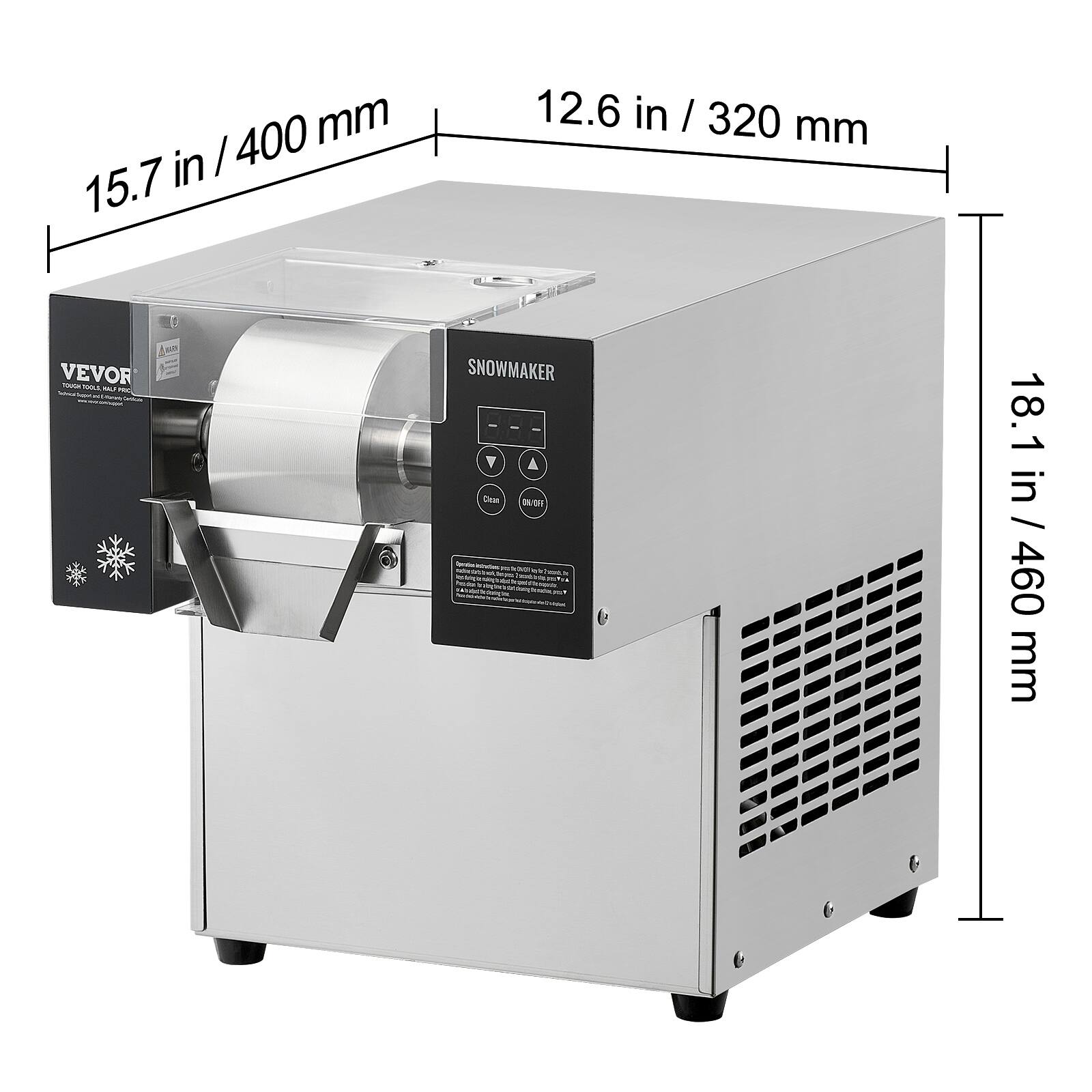 400 mm in / 15.7 in
12.6 in / 320 mm
18.1 in / 460 mm