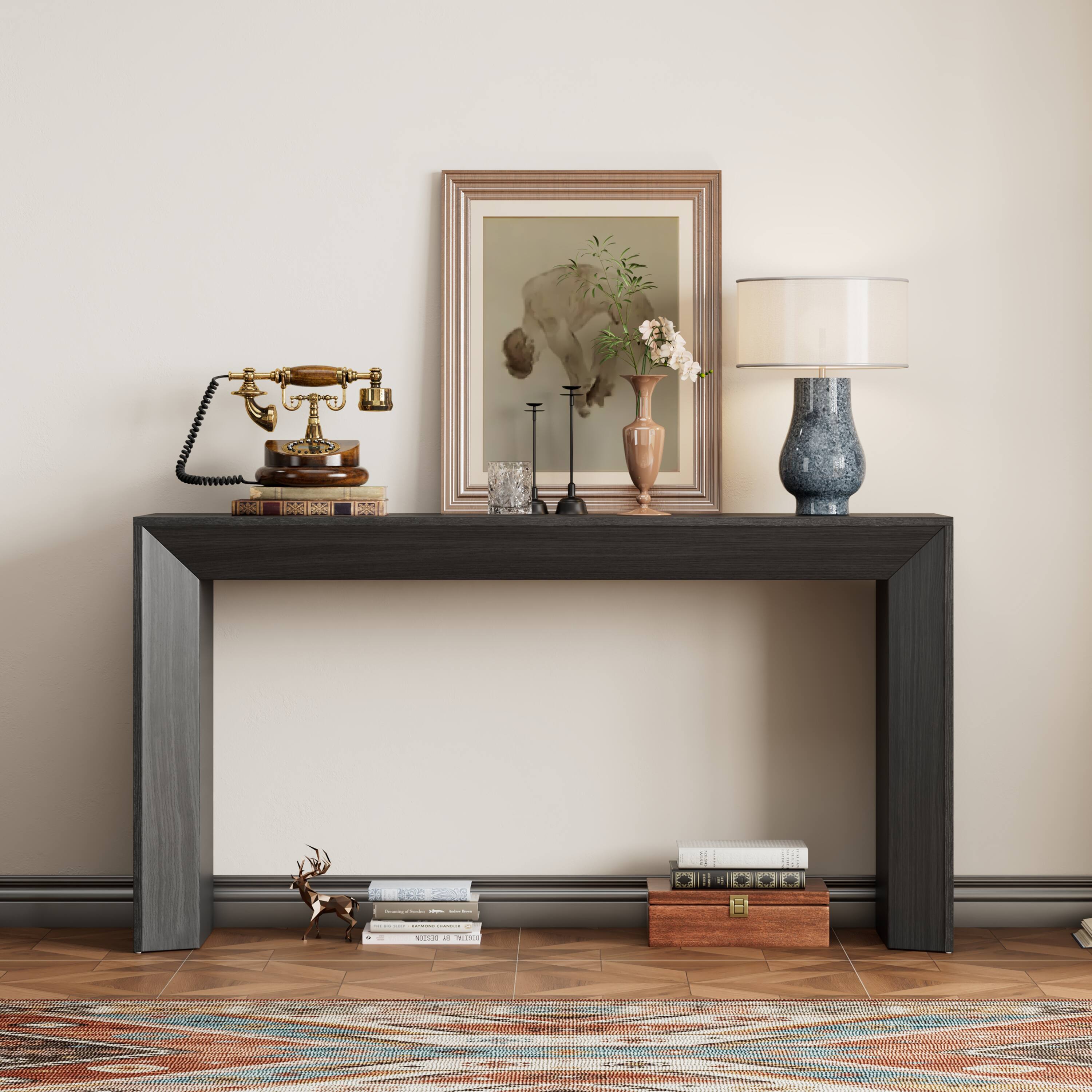 Angle. TinyHomie - Mirod Elegant Console Table Fireplace Design Wood Veneer Top.