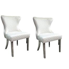 Manhattan Lane - Anova Side Dining Chair Set of 2, Rivet Trim, Silver Stainless Steel, White Fabric - White, Silver