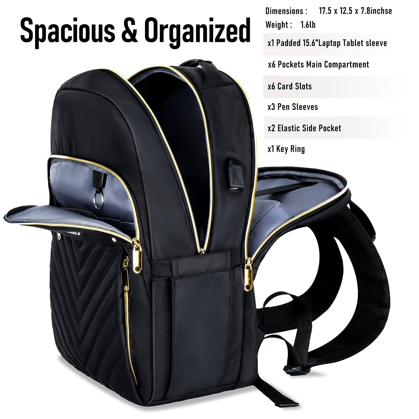 Alt View 3. Stamp n Camp - School Backpack For Teens  Black Backpacks Girl College Students Middle High Teachers Bookbag Cute Book Bag Mochilas - A8-black-15.6 Inch.