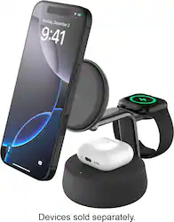 Belkin - UltraCharge Pro 3-in-1 Qi2 25W Magnetic Wireless Charging Dock for iPhone, Apple Watch and AirPods - Charcoal - Front_Zoom